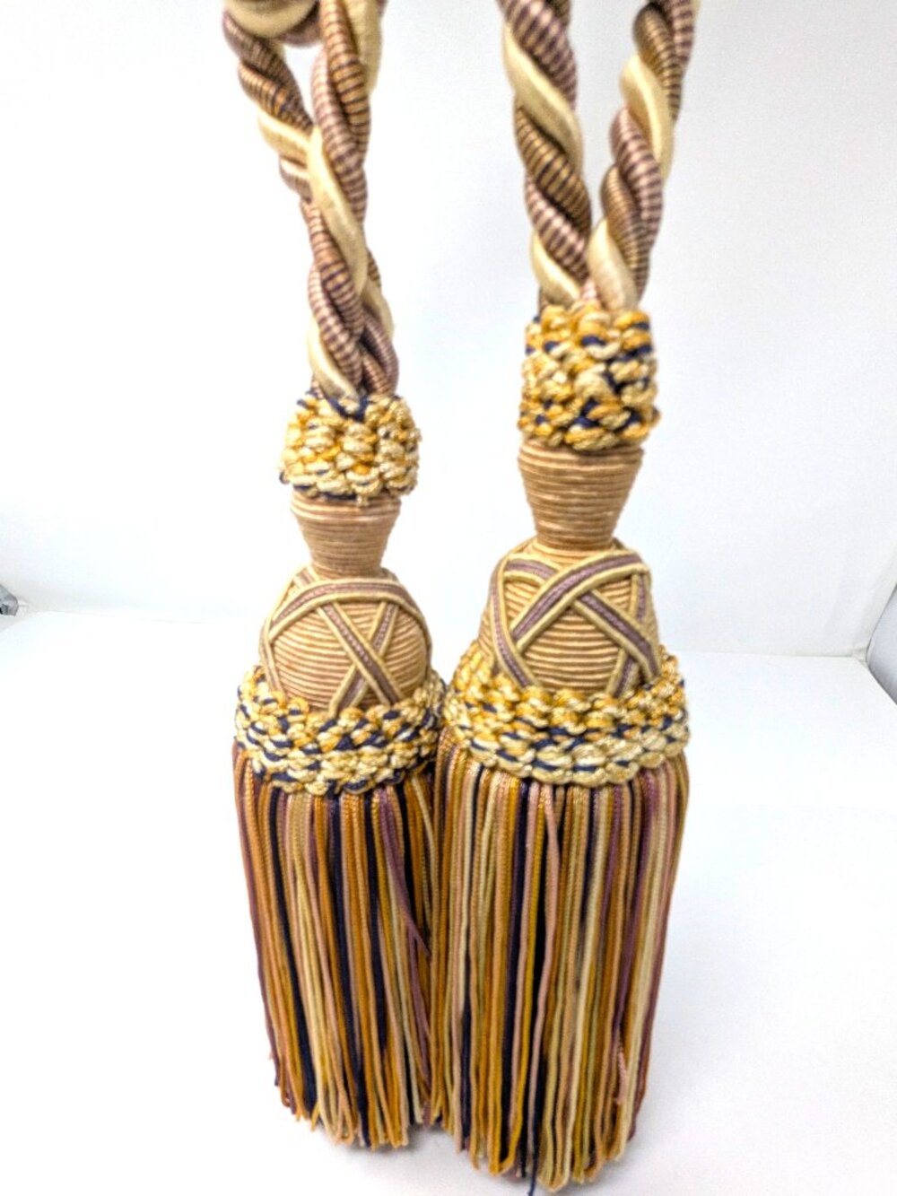 Drapery Curtain Tassel Tie Backs Twisted Cord Fringe Large Taupe Ivory Navy